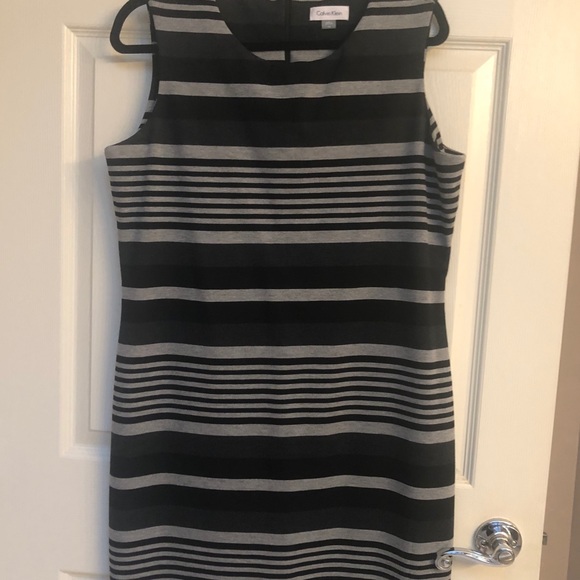 Calvin Klein dress Black / Gray stripes SZ 14 NWOT - Picture 1 of 3